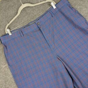 GRANDSLAM Mens Sz 44 Plaid Golf Shorts Blue Red Polyester Spandex Flat Front